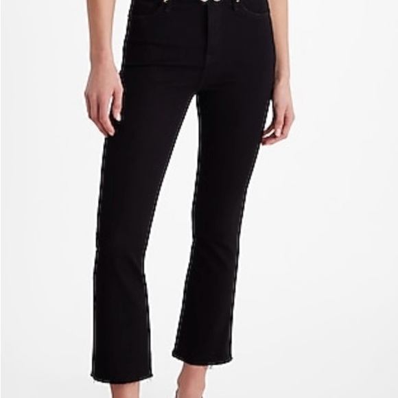 High Waisted Black Rinse Raw Flex X Cropped Jeans - Picture 1 of 4